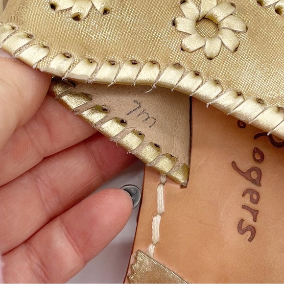 JACK ROGERS Jacks Flat Gold Leather Whipstitch Thong Sandals - Picture 10 of 11
